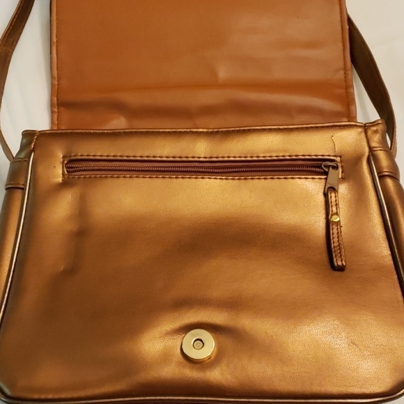VINTAGE Cooper J  Shoulder Bag Bronze Metallic Patched Leather & Faux Reptile VG - Picture 6 of 8